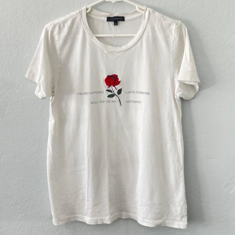 Cute Embroidered Rose White Graphic Tee